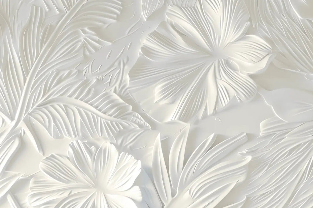 Élégance florale sculptée en blanc - Illulart: Papier peint panoramique