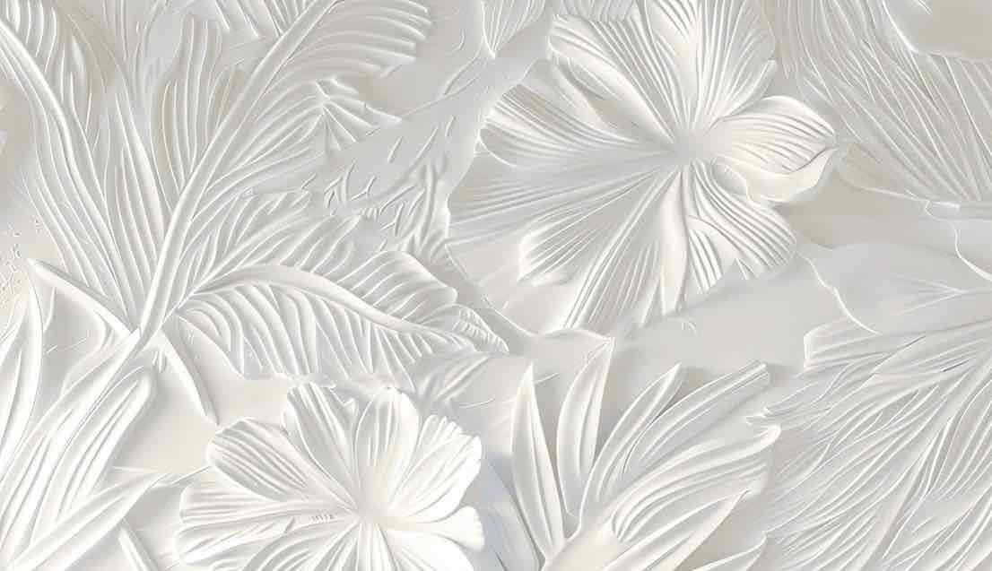 Élégance florale sculptée en blanc - Illulart: Papier peint panoramique