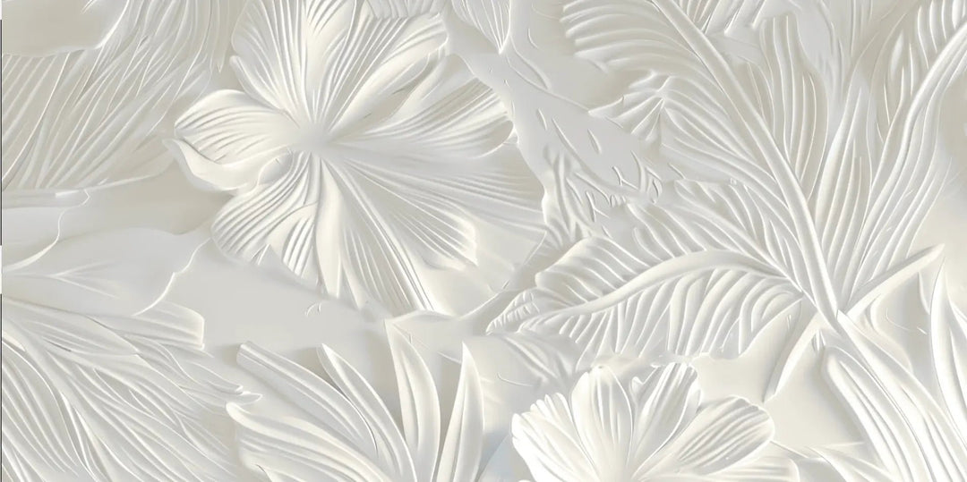 Élégance florale sculptée en blanc - Illulart: Papier peint panoramique