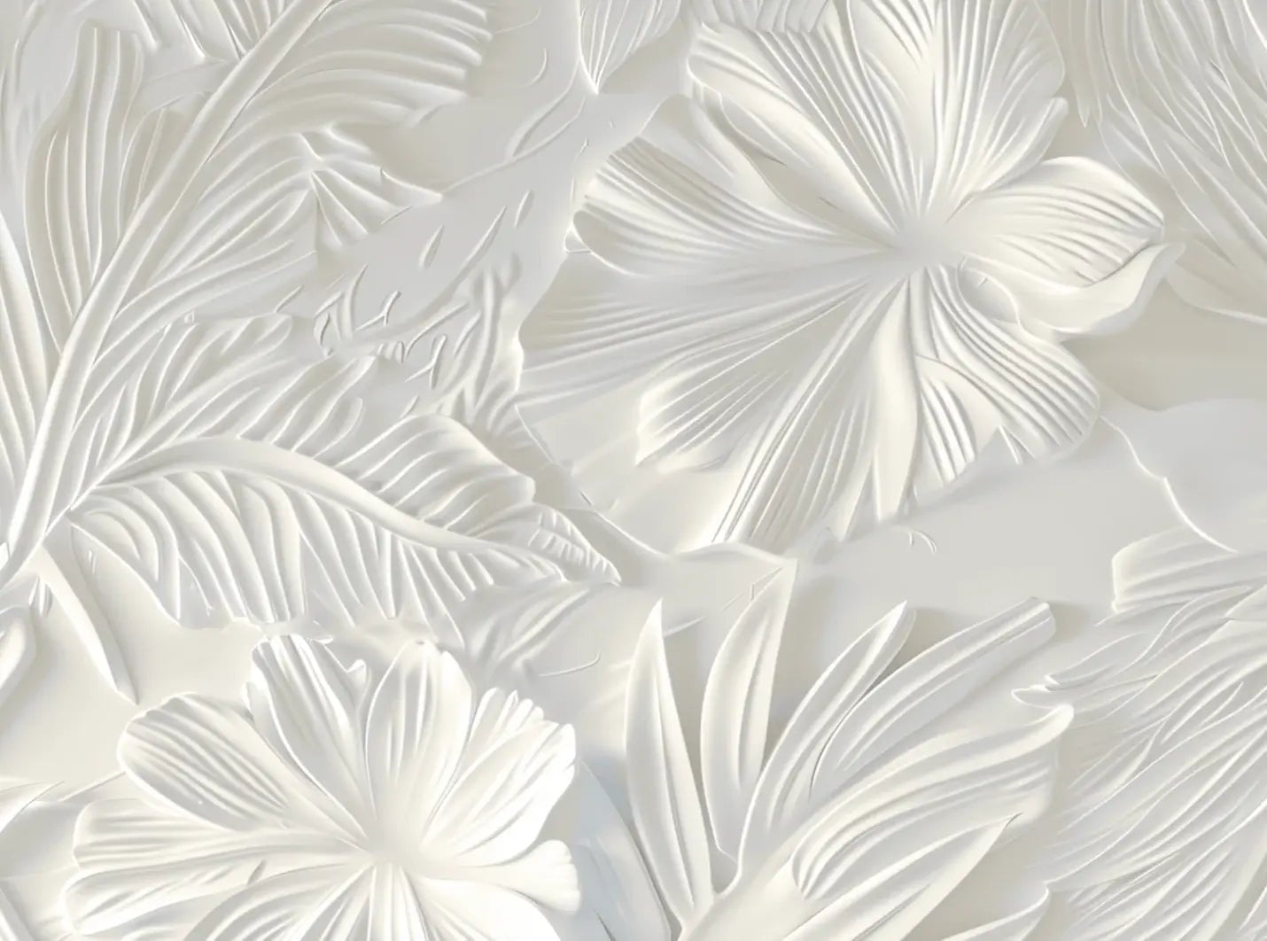 Élégance florale sculptée en blanc - Illulart: Papier peint panoramique