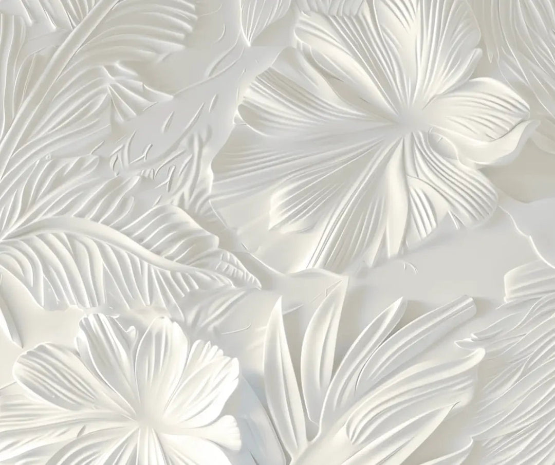 Élégance florale sculptée en blanc - Illulart: Papier peint panoramique