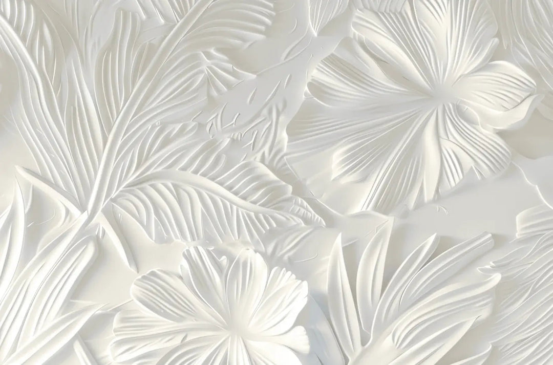 Élégance florale sculptée en blanc - Illulart: Papier peint panoramique