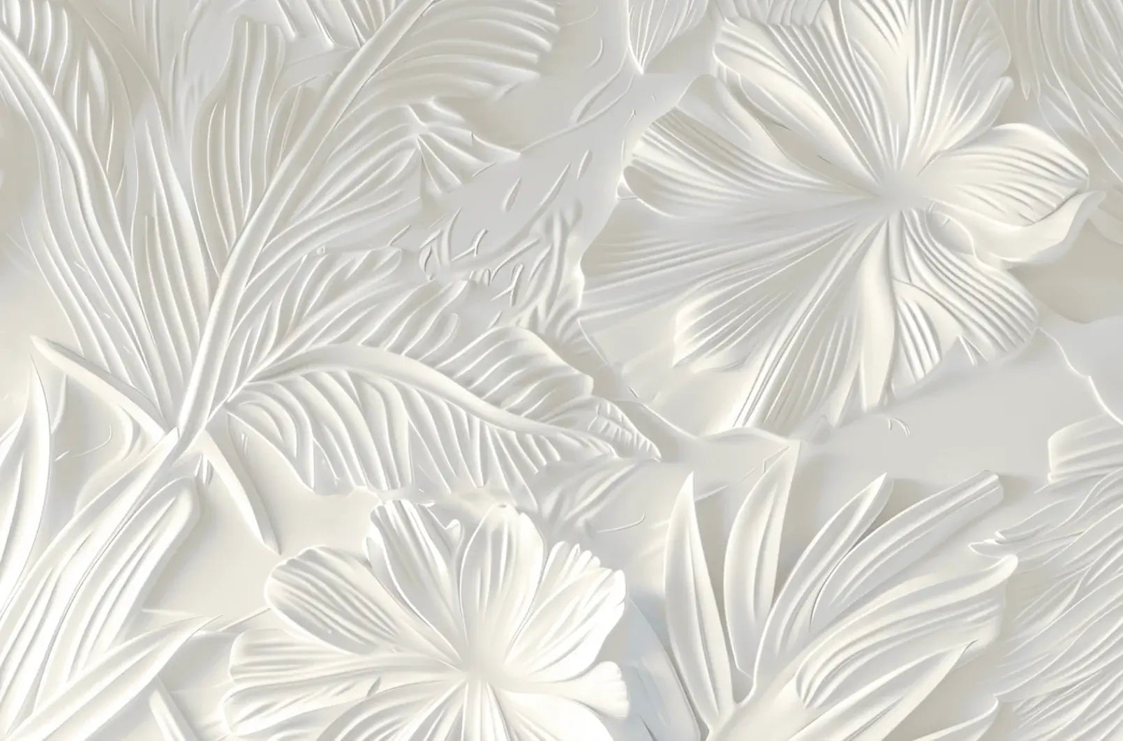 Élégance florale sculptée en blanc - Illulart: Papier peint panoramique