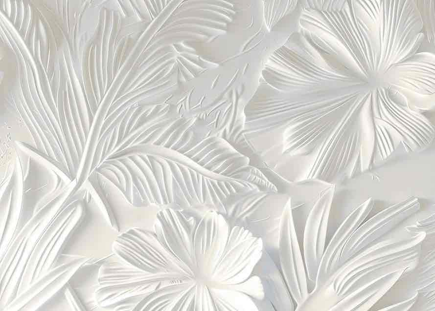 Élégance florale sculptée en blanc - Illulart: Papier peint panoramique