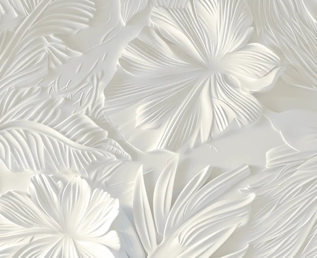 Élégance florale sculptée en blanc - Illulart: Papier peint panoramique