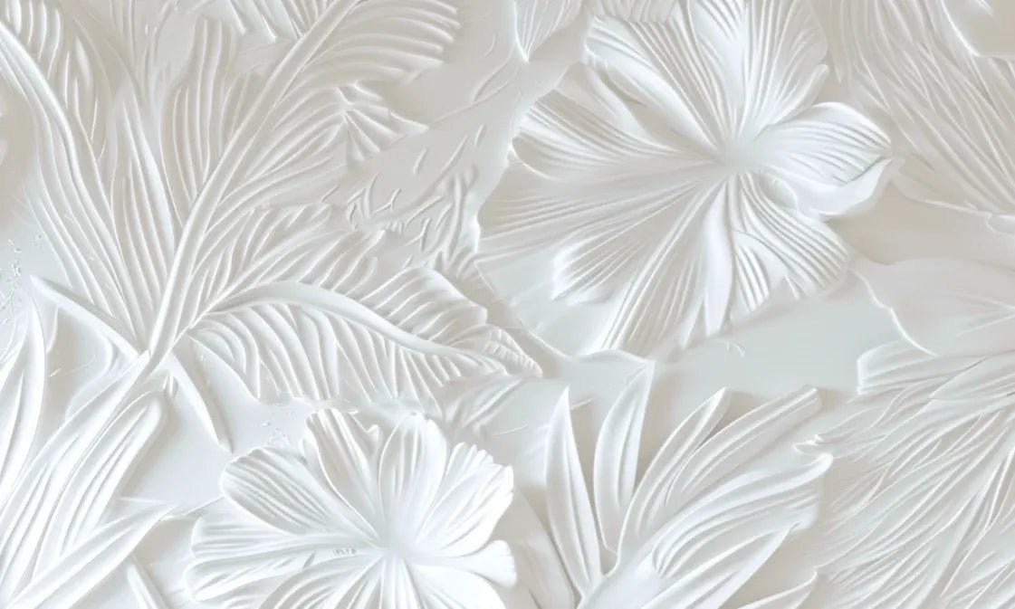 Élégance florale sculptée en blanc - Illulart: Papier peint panoramique