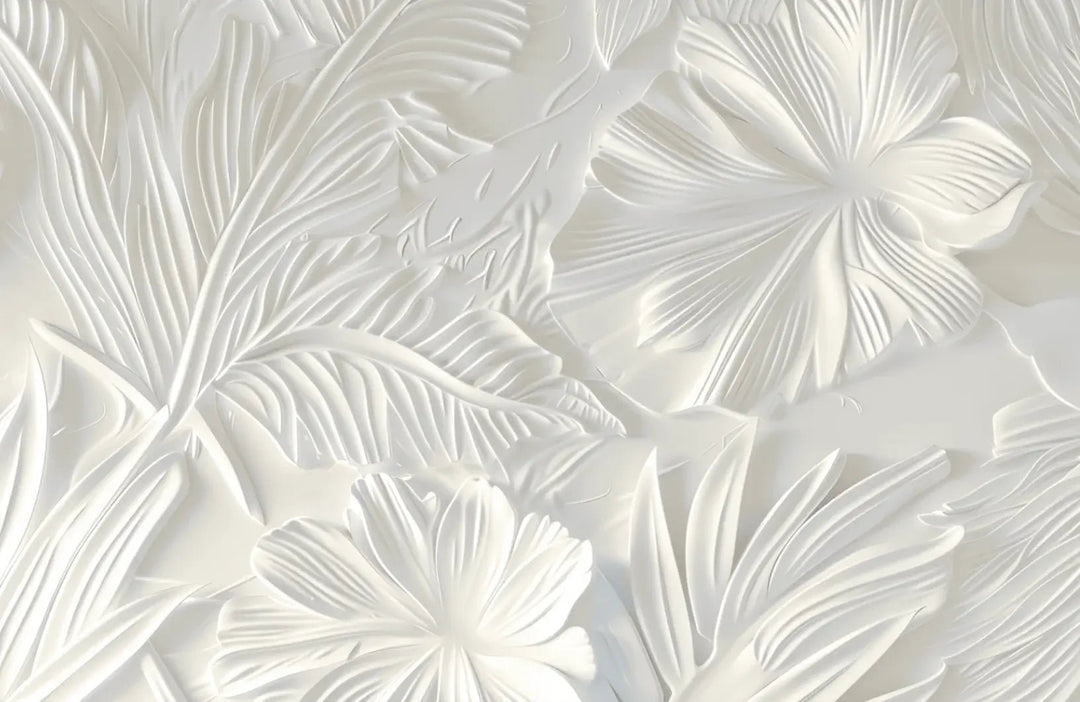 Élégance florale sculptée en blanc - Illulart: Papier peint panoramique