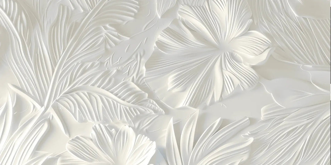 Élégance florale sculptée en blanc - Illulart: Papier peint panoramique