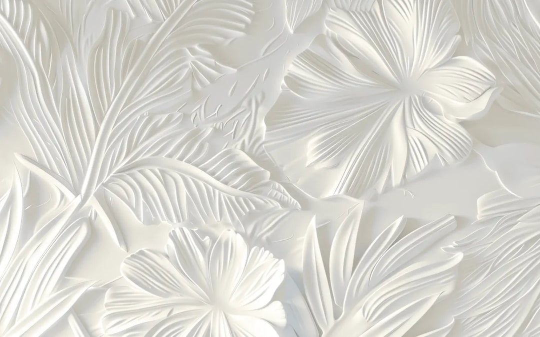 Élégance florale sculptée en blanc - Illulart: Papier peint panoramique