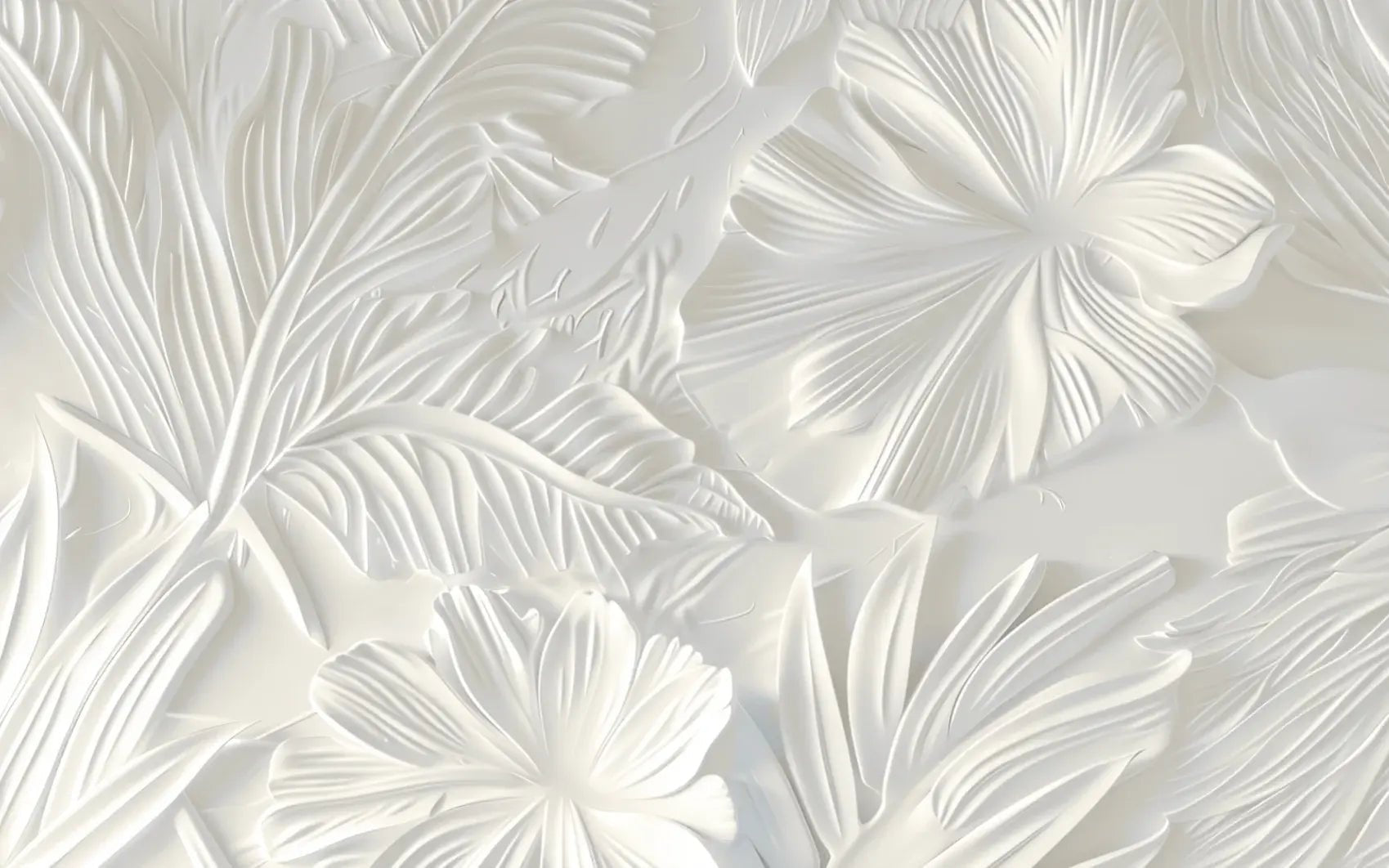 Élégance florale sculptée en blanc - Illulart: Papier peint panoramique