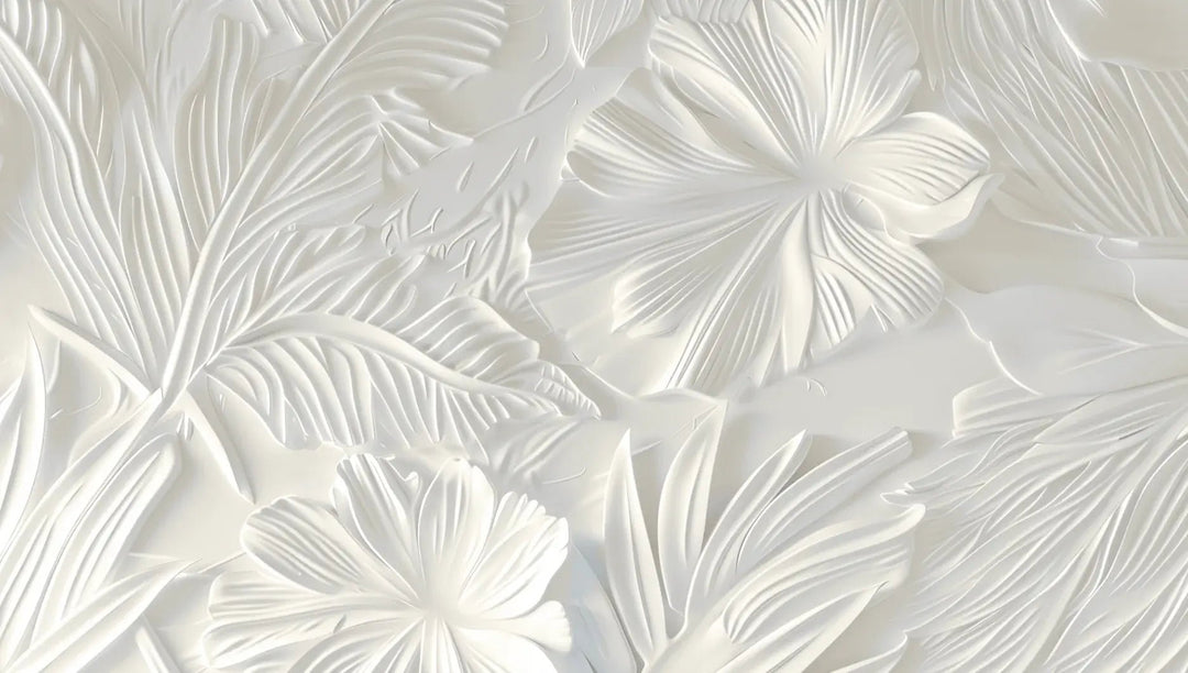 Élégance florale sculptée en blanc - Illulart: Papier peint panoramique
