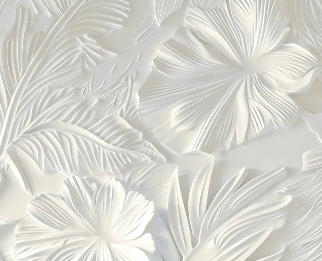 Élégance florale sculptée en blanc - Illulart: Papier peint panoramique