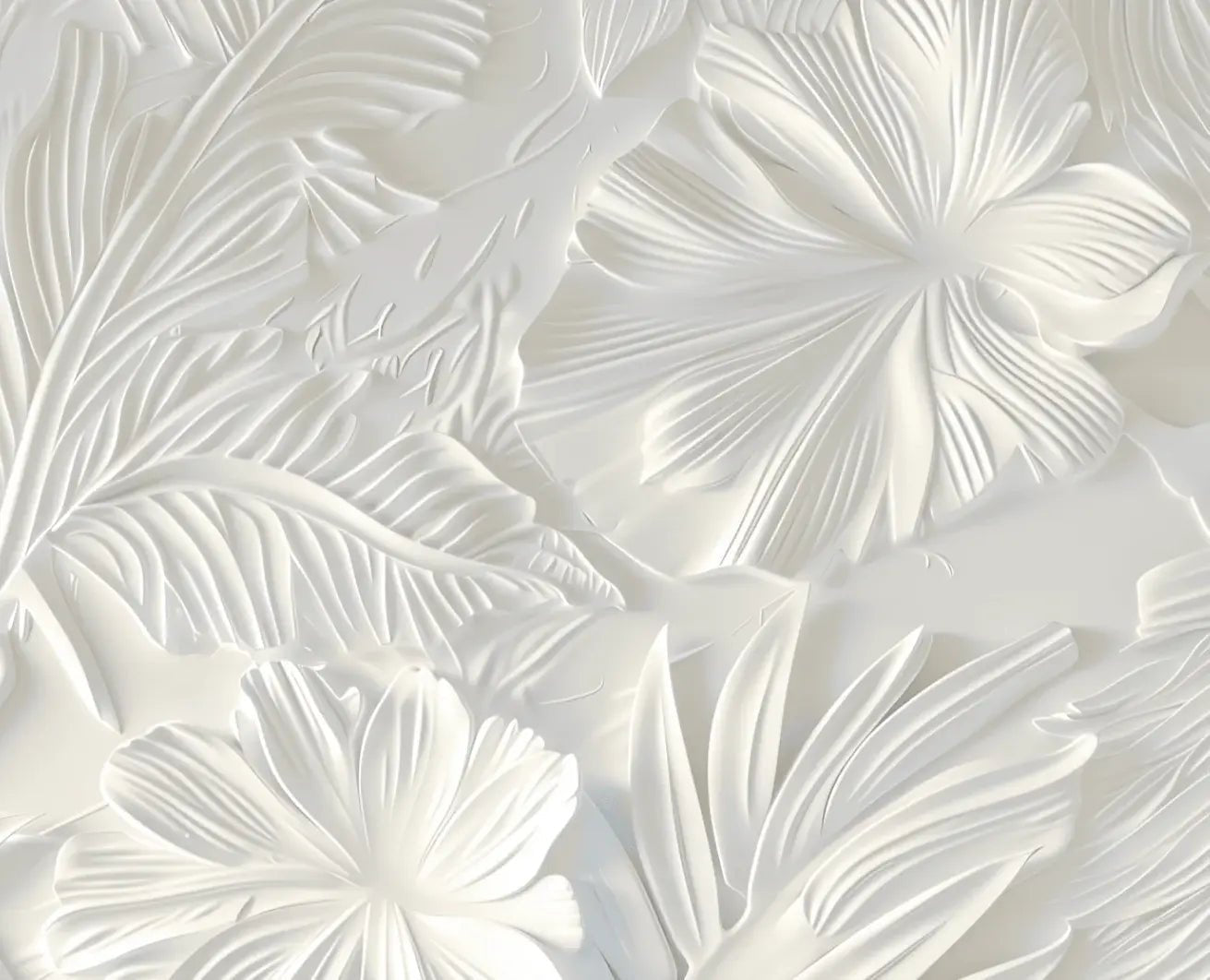 Élégance florale sculptée en blanc - Illulart: Papier peint panoramique