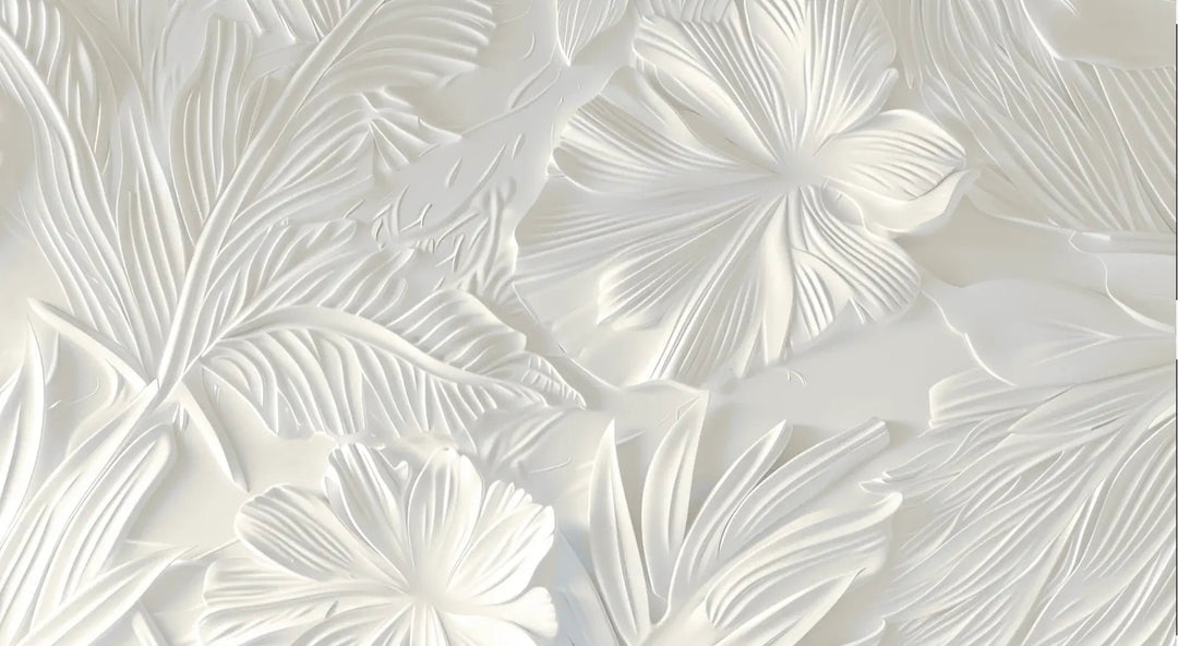 Élégance florale sculptée en blanc - Illulart: Papier peint panoramique