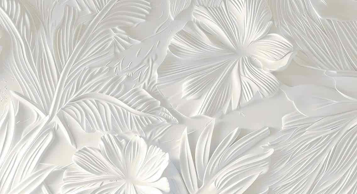 Élégance florale sculptée en blanc - Illulart: Papier peint panoramique