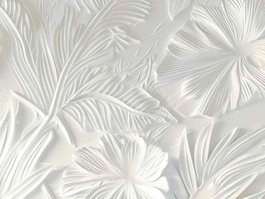 Élégance florale sculptée en blanc - Illulart: Papier peint panoramique