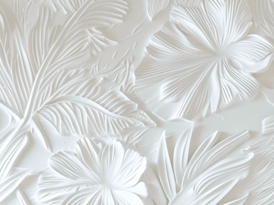 Élégance florale sculptée en blanc - Illulart: Papier peint panoramique