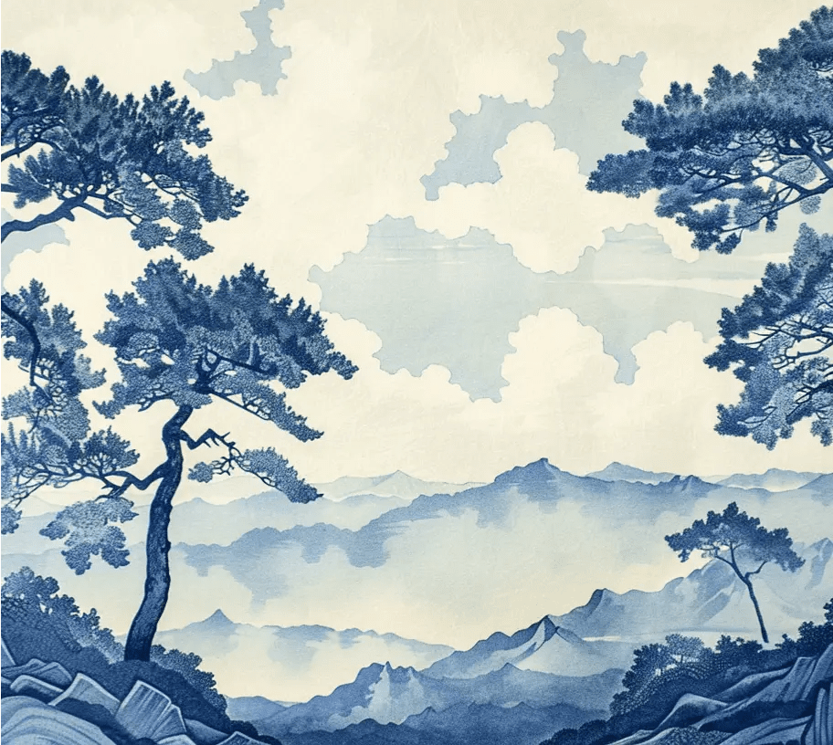 Élégance Japonaise - Papier Peint Panoramique asiatique en bleu - Illulart: Papier peint panoramique