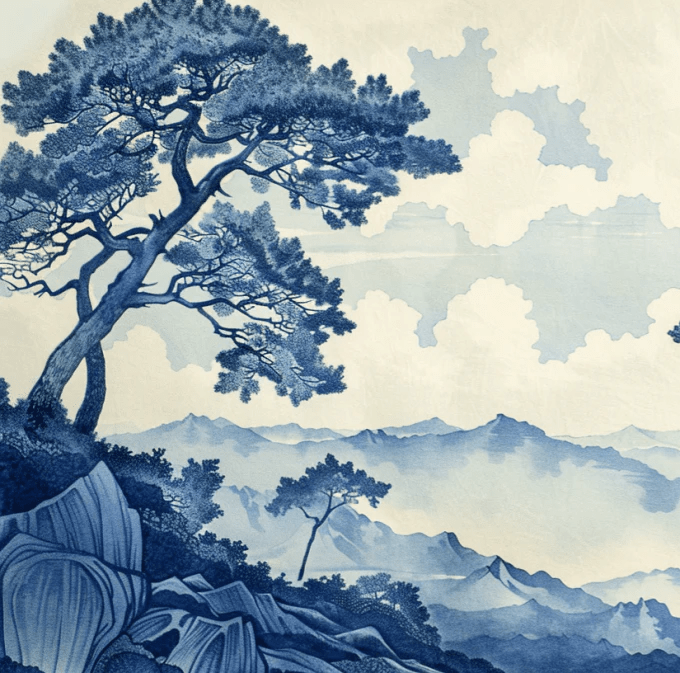 Élégance Japonaise - Papier Peint Panoramique asiatique en bleu - Illulart: Papier peint panoramique