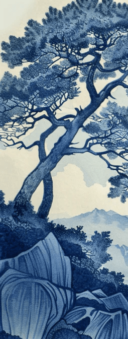 Élégance Japonaise - Papier Peint Panoramique asiatique en bleu - Illulart: Papier peint panoramique