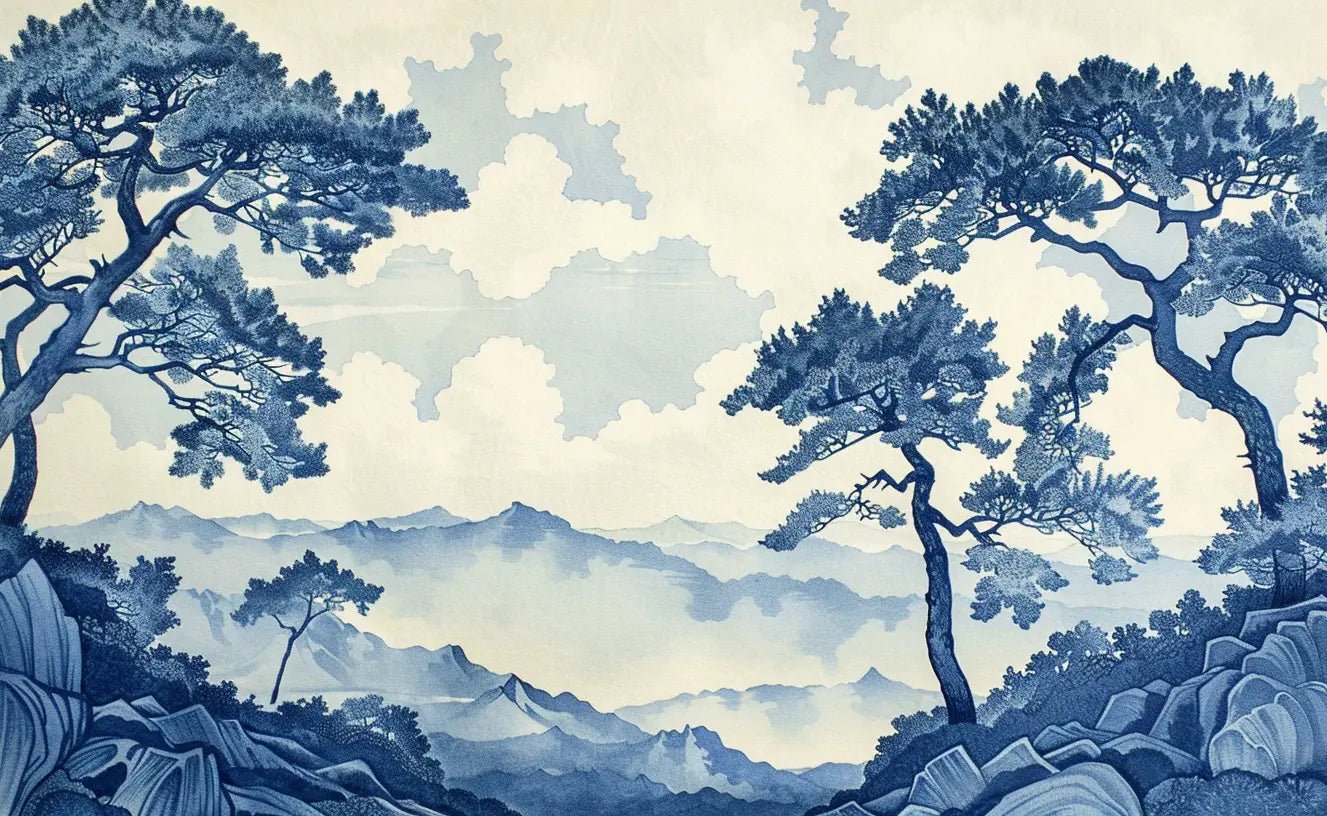 Élégance Japonaise - Papier Peint Panoramique asiatique en bleu - Illulart: Papier peint panoramique