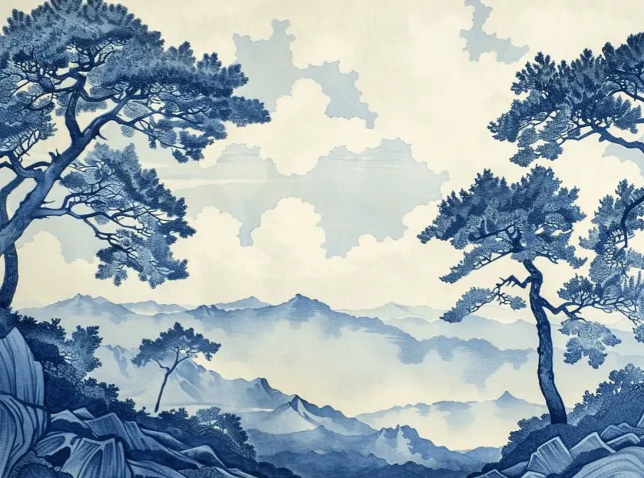 Élégance Japonaise - Papier Peint Panoramique asiatique en bleu - Illulart: Papier peint panoramique