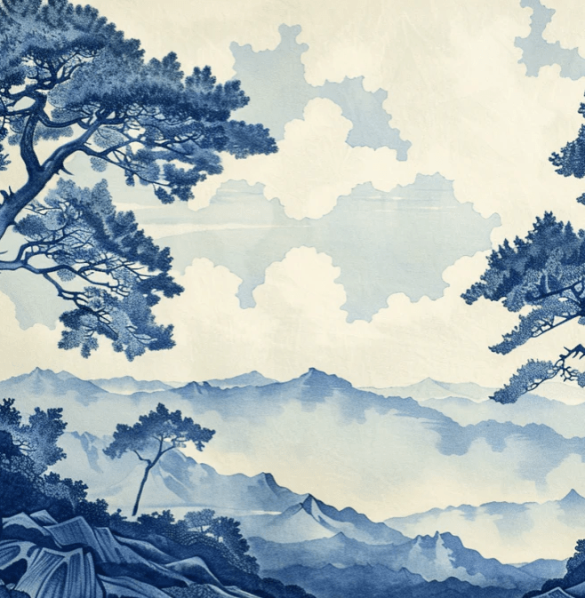 Élégance Japonaise - Papier Peint Panoramique asiatique en bleu - Illulart: Papier peint panoramique