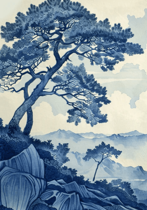 Élégance Japonaise - Papier Peint Panoramique asiatique en bleu - Illulart: Papier peint panoramique