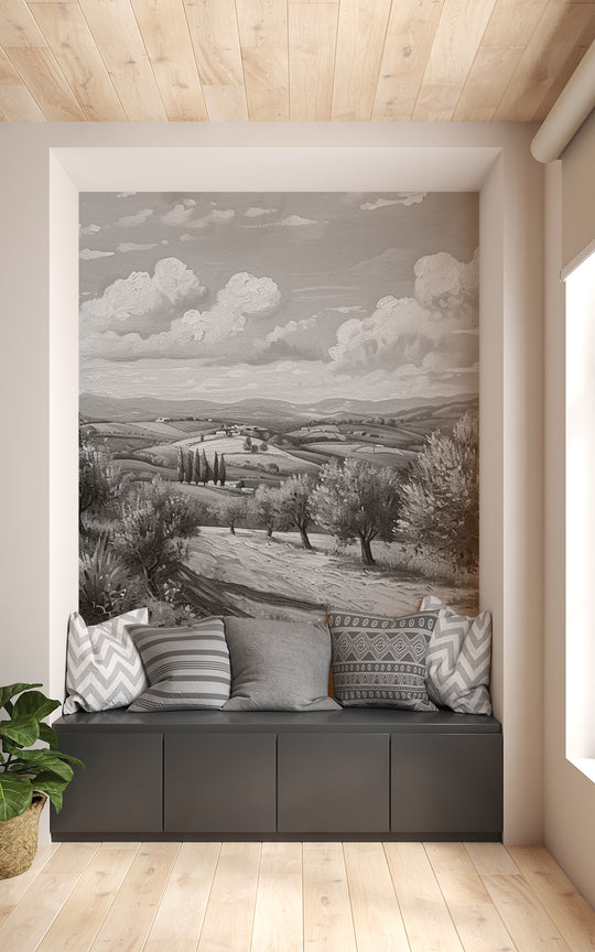 Elegance of Oliviers – Black and White Panoramic Wallpaper