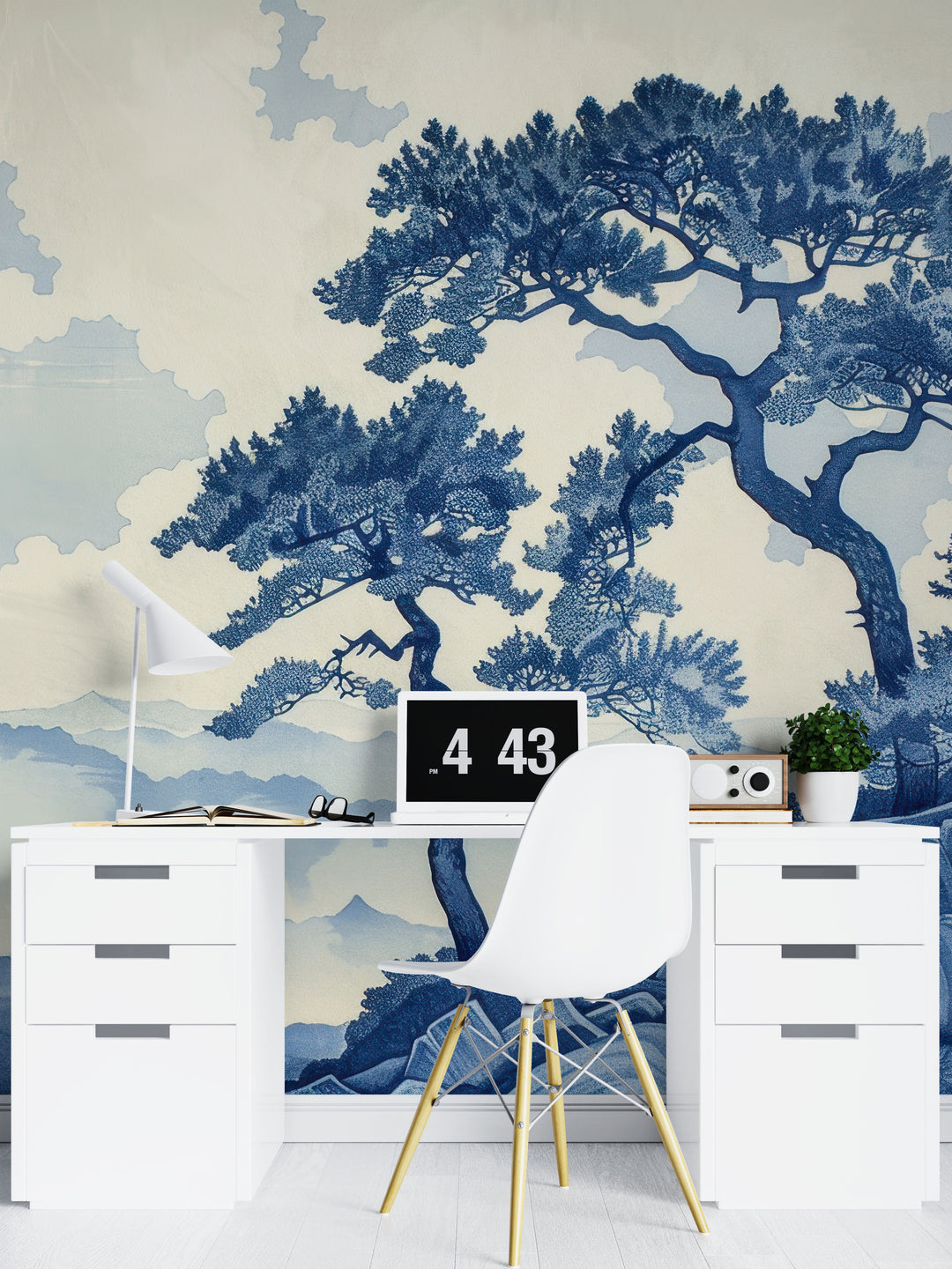 Japanese Elegance - Asian Panoramic Wallpaper in Blue