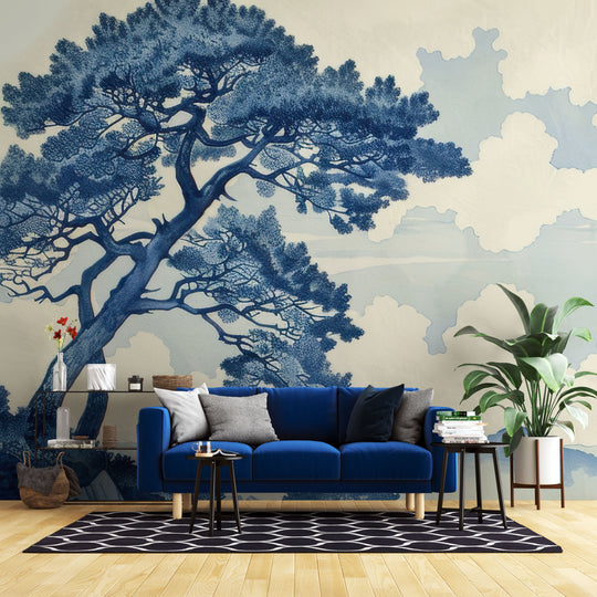 Japanese Elegance - Asian Panoramic Wallpaper in Blue