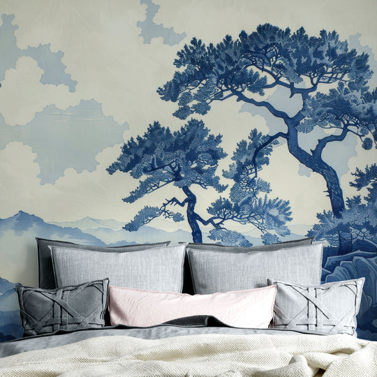 Japanese Elegance - Asian Panoramic Wallpaper in Blue