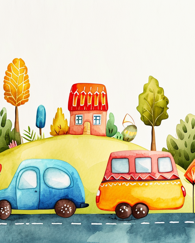 En Route : Fresque Murale Pétillante pour Enfants - Illulart: Papier peint panoramique