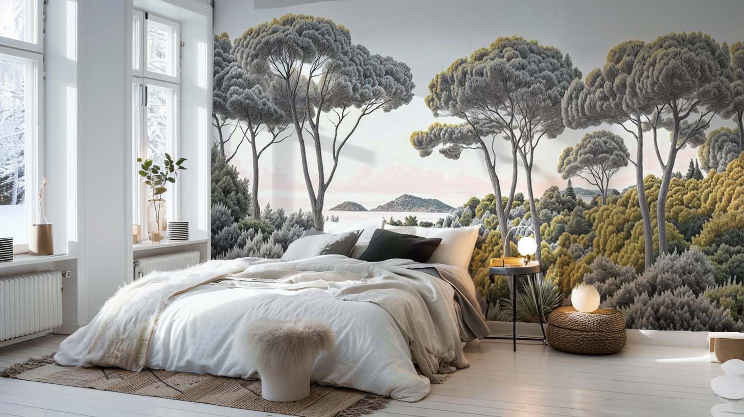 Entre pins et mer – Papier peint forêt méditerranéenne - Illulart: Papier peint panoramique