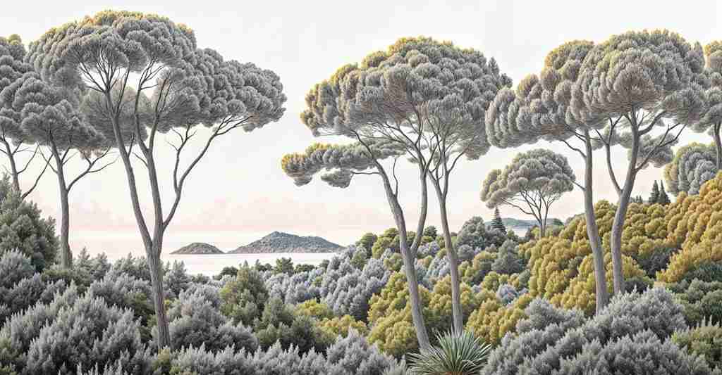 Entre pins et mer – Papier peint forêt méditerranéenne - Illulart: Papier peint panoramique