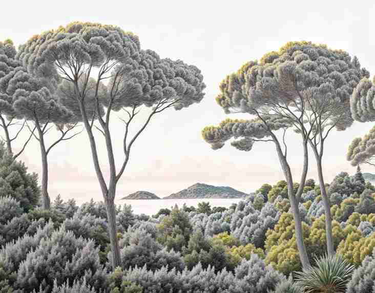 Entre pins et mer – Papier peint forêt méditerranéenne - Illulart: Papier peint panoramique