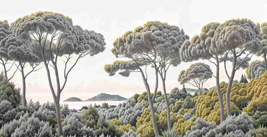 Entre pins et mer – Papier peint forêt méditerranéenne - Illulart: Papier peint panoramique