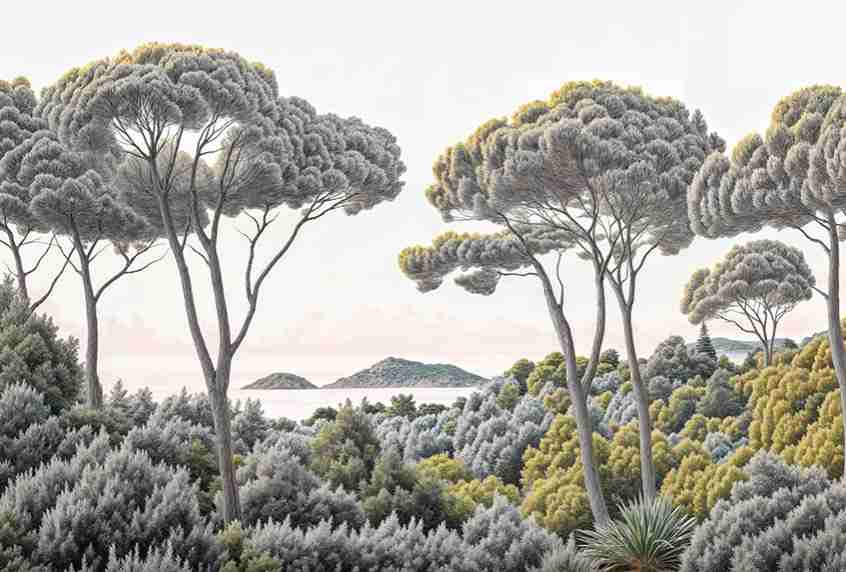 Entre pins et mer – Papier peint forêt méditerranéenne - Illulart: Papier peint panoramique