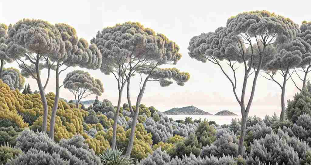 Entre pins et mer – Papier peint forêt méditerranéenne - Illulart: Papier peint panoramique