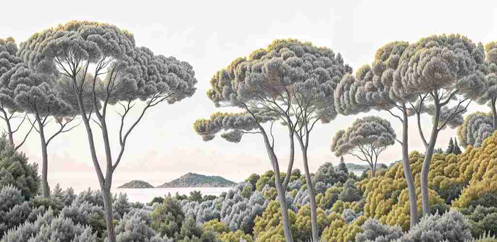 Entre pins et mer – Papier peint forêt méditerranéenne