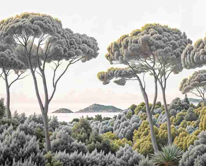Entre pins et mer – Papier peint forêt méditerranéenne - Illulart: Papier peint panoramique