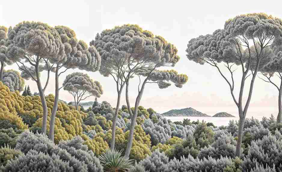 Entre pins et mer – Papier peint forêt méditerranéenne - Illulart: Papier peint panoramique