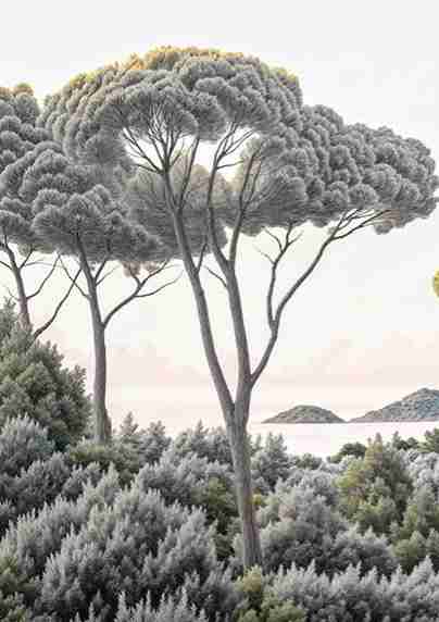Entre pins et mer – Papier peint forêt méditerranéenne - Illulart: Papier peint panoramique