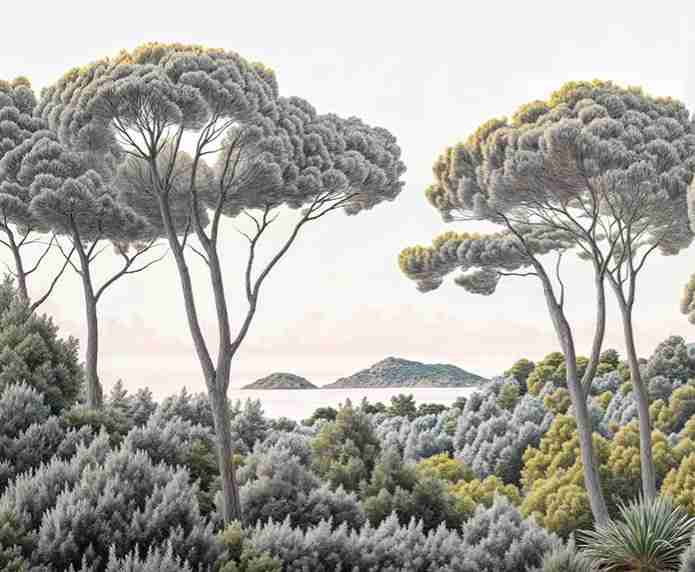 Entre pins et mer – Papier peint forêt méditerranéenne - Illulart: Papier peint panoramique