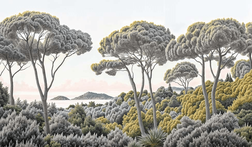 Entre pins et mer – Papier peint forêt méditerranéenne - Illulart: Papier peint panoramique