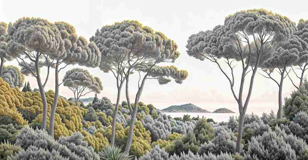 Entre pins et mer – Papier peint forêt méditerranéenne