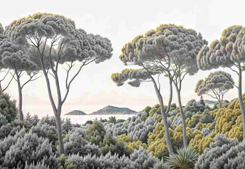 Entre pins et mer – Papier peint forêt méditerranéenne - Illulart: Papier peint panoramique