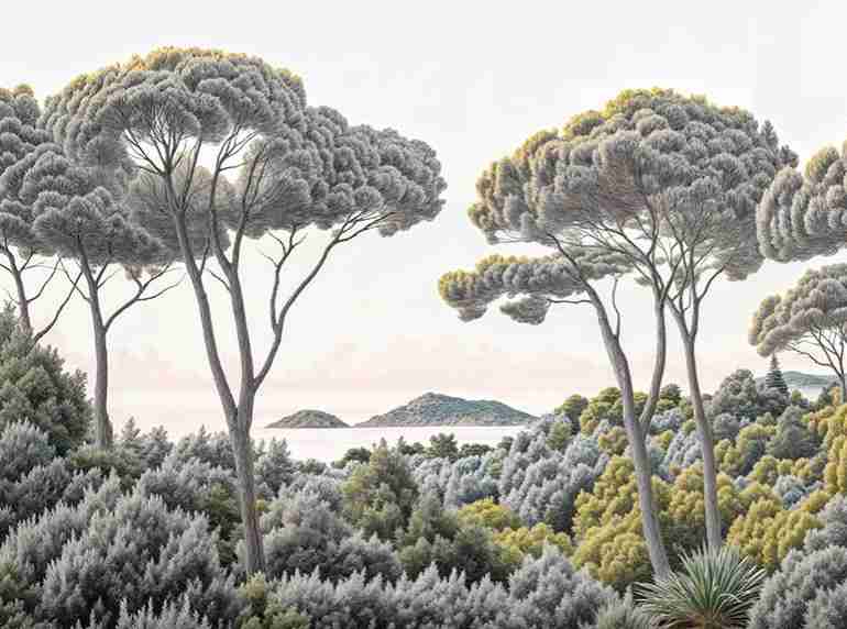 Entre pins et mer – Papier peint forêt méditerranéenne - Illulart: Papier peint panoramique