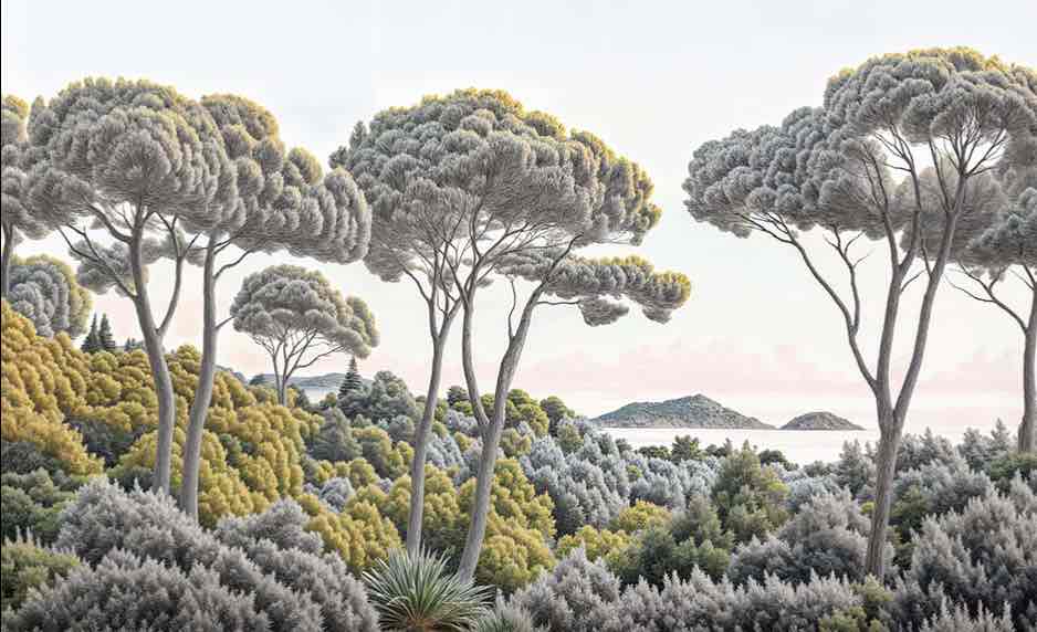 Entre pins et mer – Papier peint forêt méditerranéenne