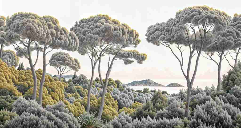 Entre pins et mer – Papier peint forêt méditerranéenne - Illulart: Papier peint panoramique